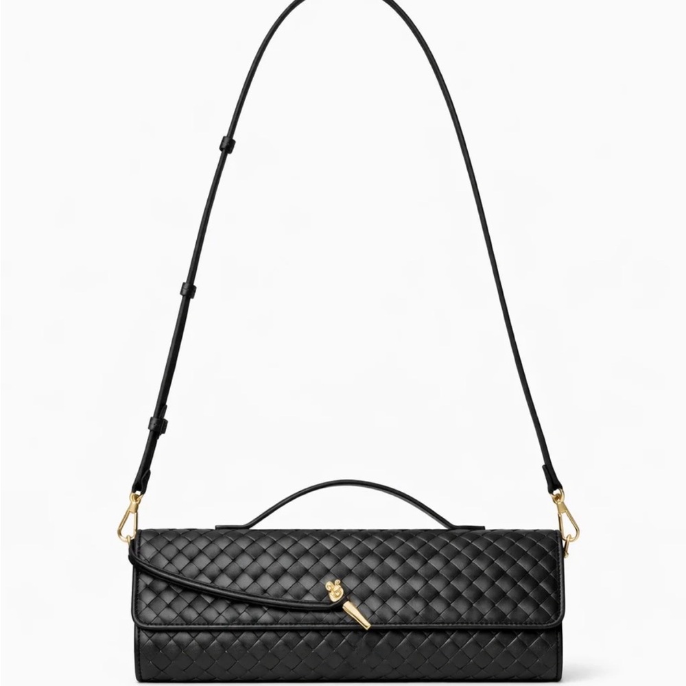 Elegant Black Woven Leather Shoulder Bag